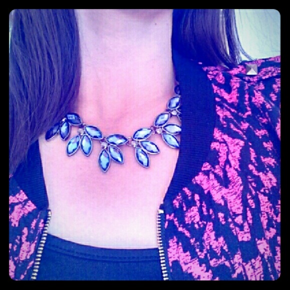Crystal Blue Collar Necklace, Black Gunmetal Chain