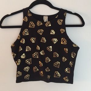 Black and gold diamond crop top