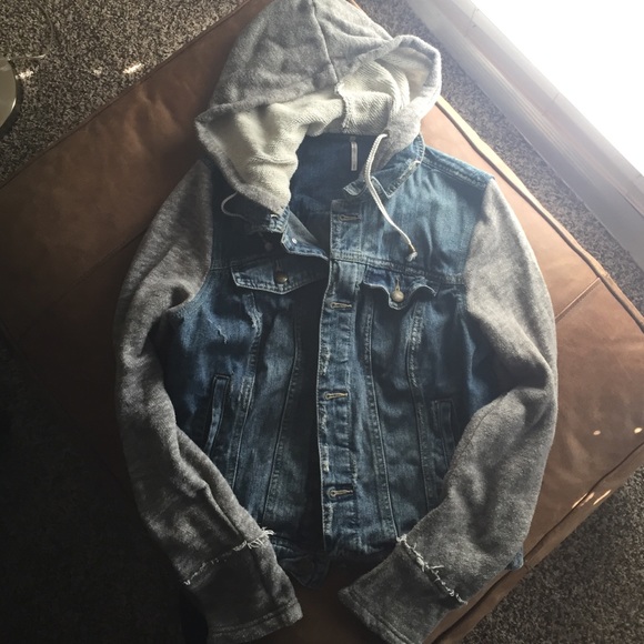 Free People Knit Hooded Denim Jacket