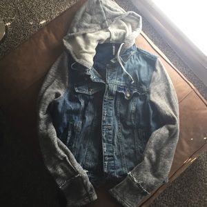 Free People Knit Hooded Denim Jacket