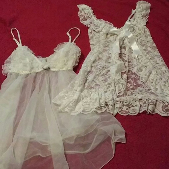 Two white sheer lace baby doll lingerie