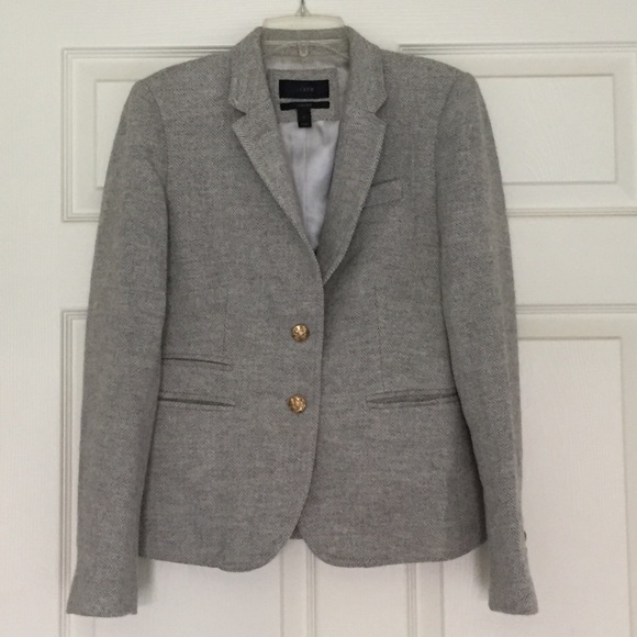 J Crew Grey Herringbone 'Schoolboy' Blazer