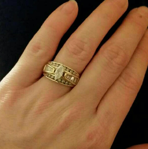 Marquee engagement/wedding band ring set