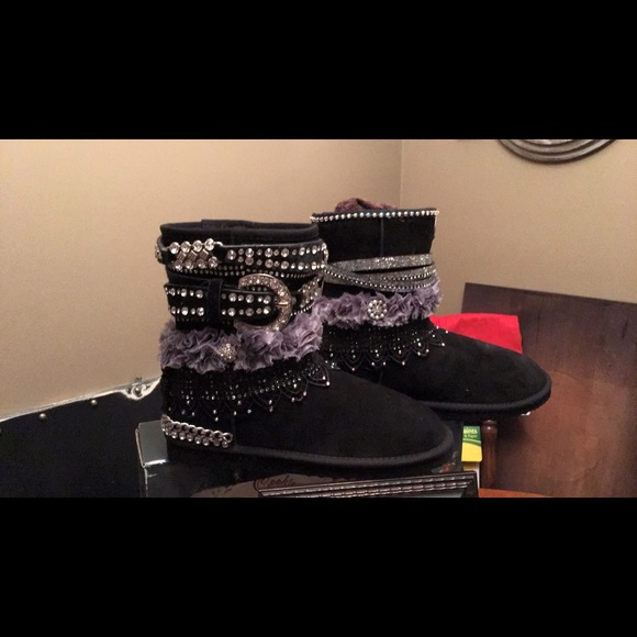 Black bling boho boots