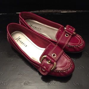 Red loafer with buckle
