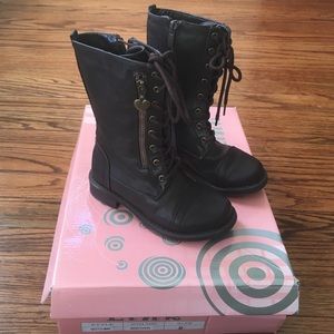 Lil girls dark brown high laceup zipper boots sz 9