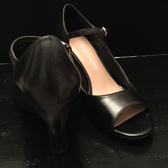 Black leather wedge heel