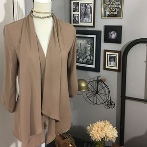 Flowy Drape Front Chiffon Taupe Top (Medium)