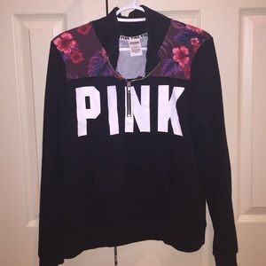 PINK half zip black floral pullover