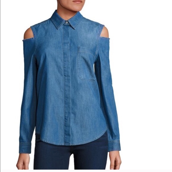 SOLD‼️‼️🆕Denim Cutout Button Down Top, Size Large