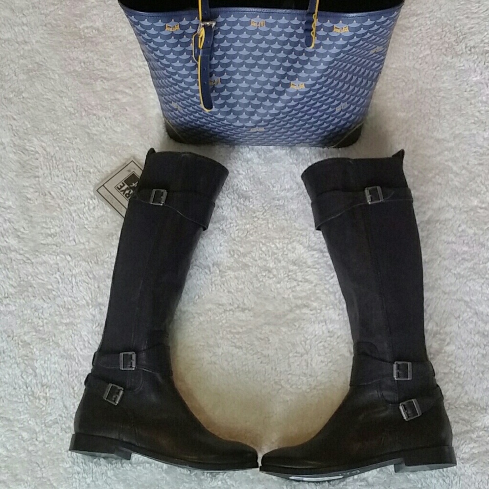Frye Anna gore tall black knee high boots 6.5 NEW - Picture 1 of 5