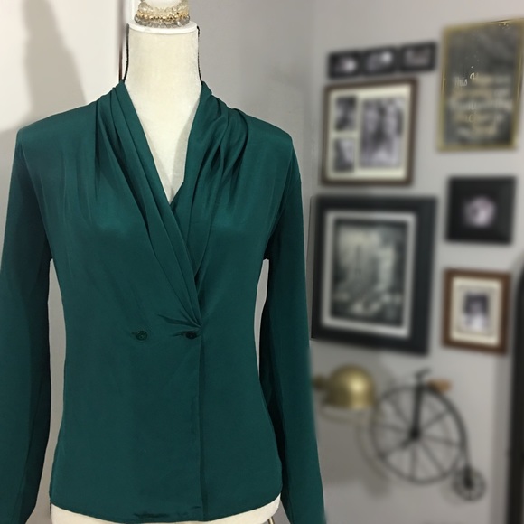 Forest Green Silky Flowy Blouse