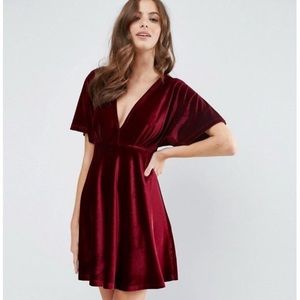 ASOS Berry Red Velvet Holiday Dress, XS Size 0