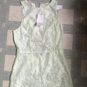 Party dress white & neon green lace keyhole back