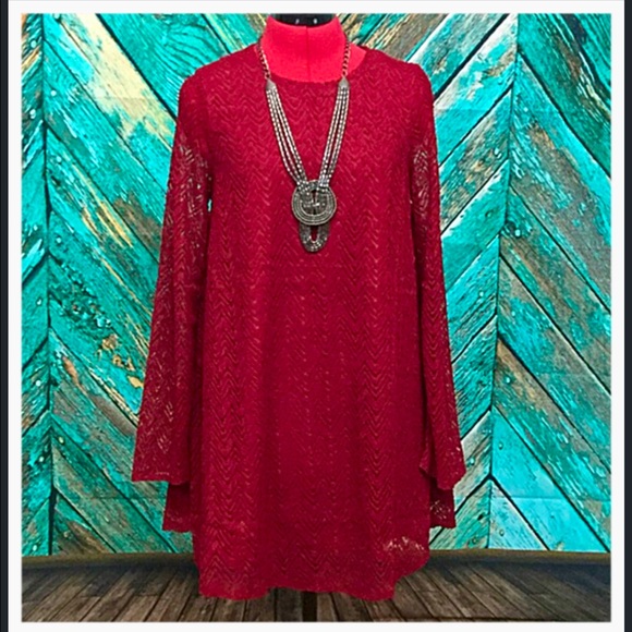Loveriche Red Lace Overlay A-line Dress - Picture 2 of 7