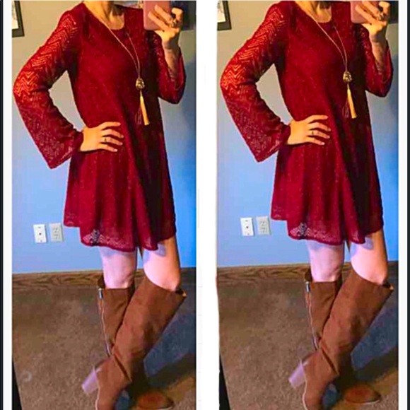 Loveriche Red Lace Overlay A-line Dress - Picture 6 of 7