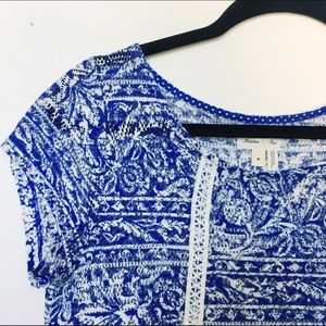 Anthropologie | Blue & White Lace Blouse