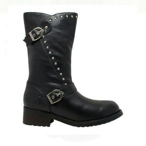 Ride Tecs Black leather studded  moto boots