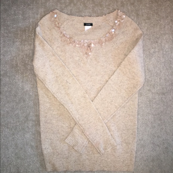 J. Crew Tan Sweater With Sequin Collar XS