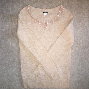 J. Crew Tan Sweater With Sequin Collar XS