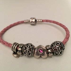 Pink leather pandora bracelet