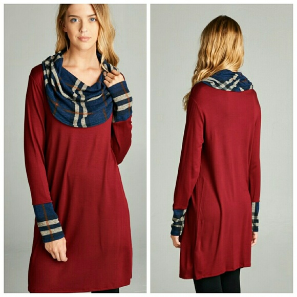 Blowout Sale Plaid French Terry Tunic Dress - Picture 2 of 2