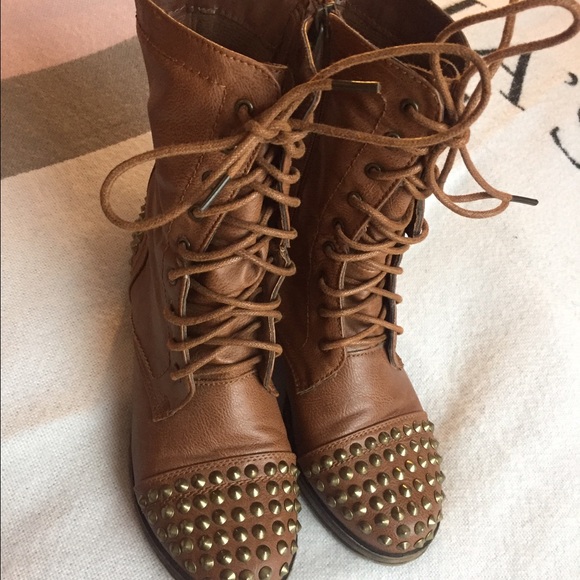 Studded brown combat boots - never used