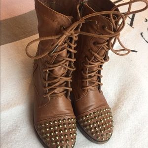 Studded brown combat boots - never used