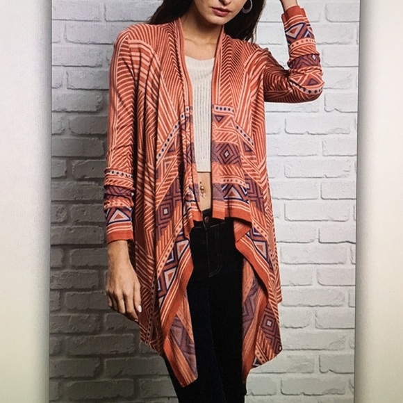 🍻Rust long🍻sleeve tribal geo sweater cardigan - Picture 1 of 3