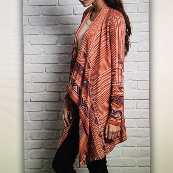 🍻Rust long🍻sleeve tribal geo sweater cardigan - Picture 2 of 3
