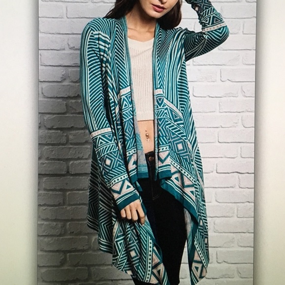 Mint tribal geo long sleeve sweater cardigan