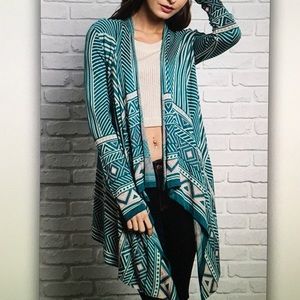 Mint tribal geo long sleeve sweater cardigan