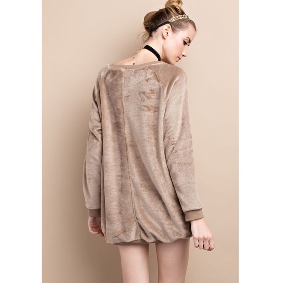 AVA oversized fleece tunic top - MOCHA - Picture 2 of 2