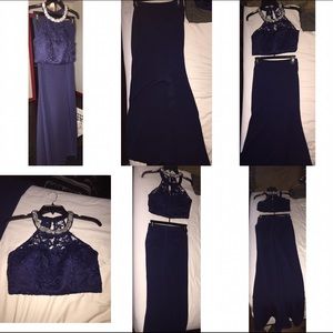 Dark Blue Two Piece Prom Dress