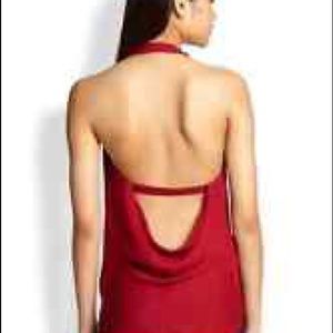 Silk crawl neck, open back top