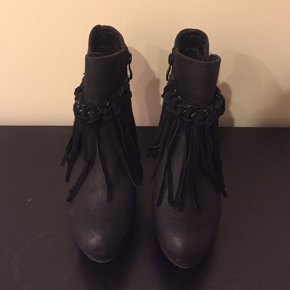 Wedge fringe booties