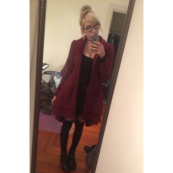 Beautiful burgundy hi lo coat with corset lacing