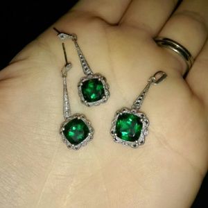 Emerald Earring and Pendant Set Sterling Silver
