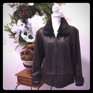 Vtg Reversible Leather & Denim Jacket Fur Collar
