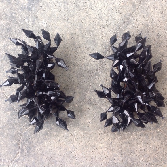 Vintage Jewelry - Vintage Black Bead Large Clip Earrings