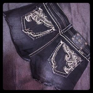 Buckle Miss Me dark jean sequence design shorts