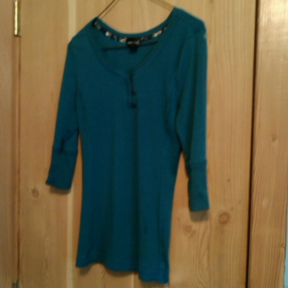 Wet Seal Dark Turquoise 3/4 Sleeve with Buttons - Picture 1 of 4