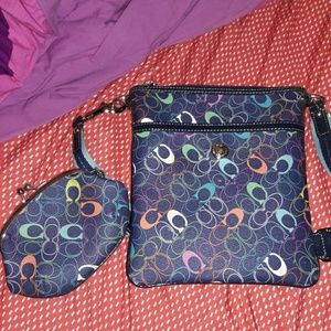 Blue coach set bag and wallett