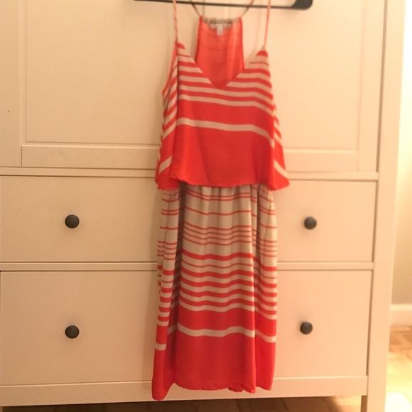 Coral and beige striped popover dress