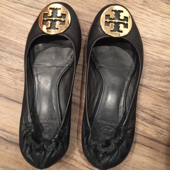 Tory Burch Reva Flats Black & Gold Ballet Shoes