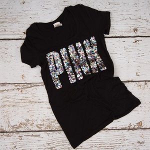 PINK sparkle black crew neck T-shirt