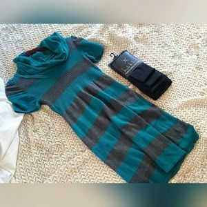 takeout Dresses - Teal and Grey Striped Sweater Dress takeout Dresses - Teal and Grey Striped Sweater Dress