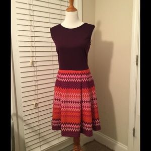 Fun purple/multicolor fit and flare dress, size 12