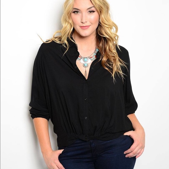 PLUS SIZE BLACK TOP WITH FLATTERING FIT & 3/4 SLV