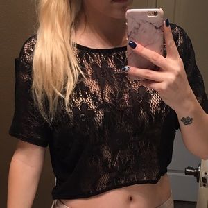 Black lace crop top